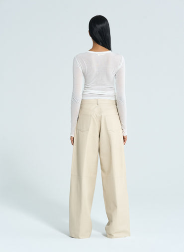Bethany Leather Pants Ivory Bukser