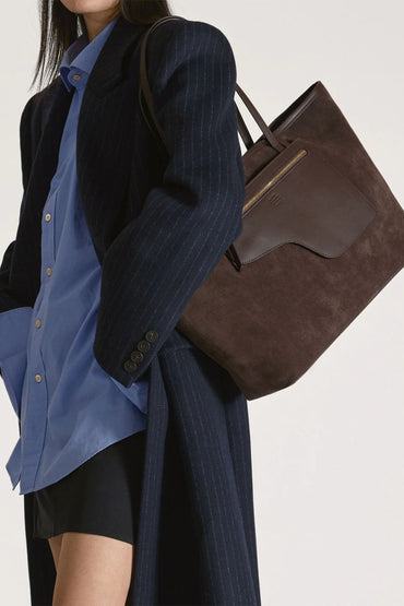 Vesker | Eraclea Walnut Suede/Leather Large Tote Bag