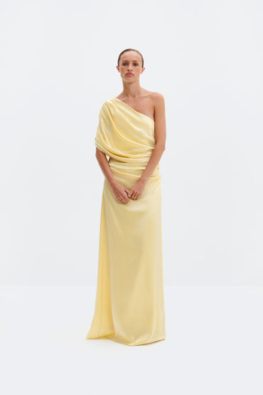 Cassia Draped Fitted Maxi Dress Light Lemon Kjoler