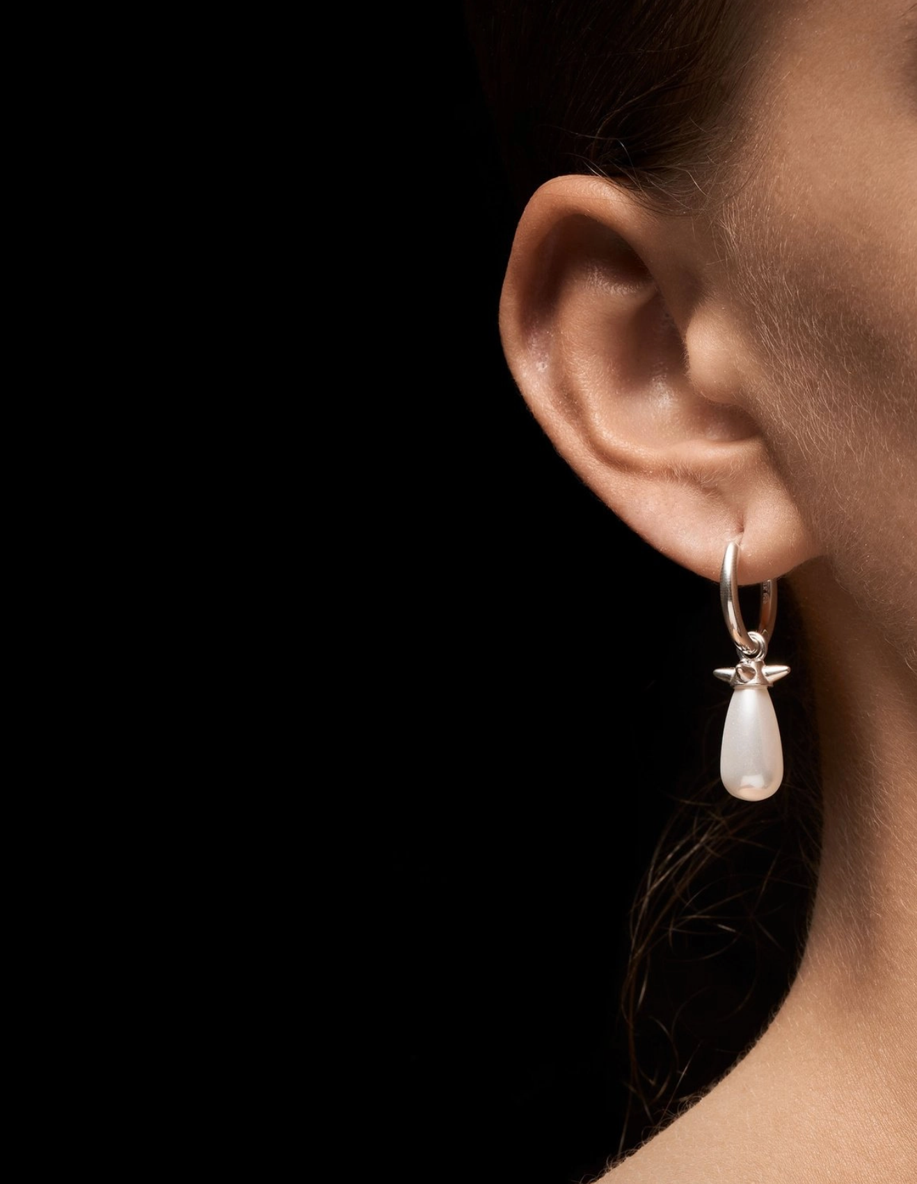 Pearl Tear Earring Silver Øredobber