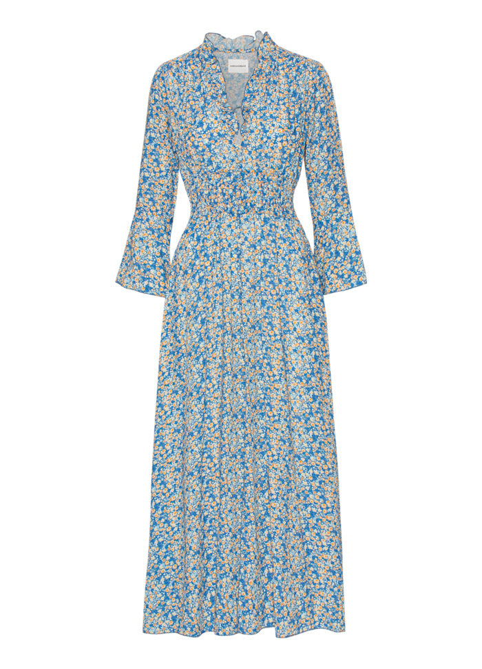 Sally Long Dress Teal Blue Flower Kjoler