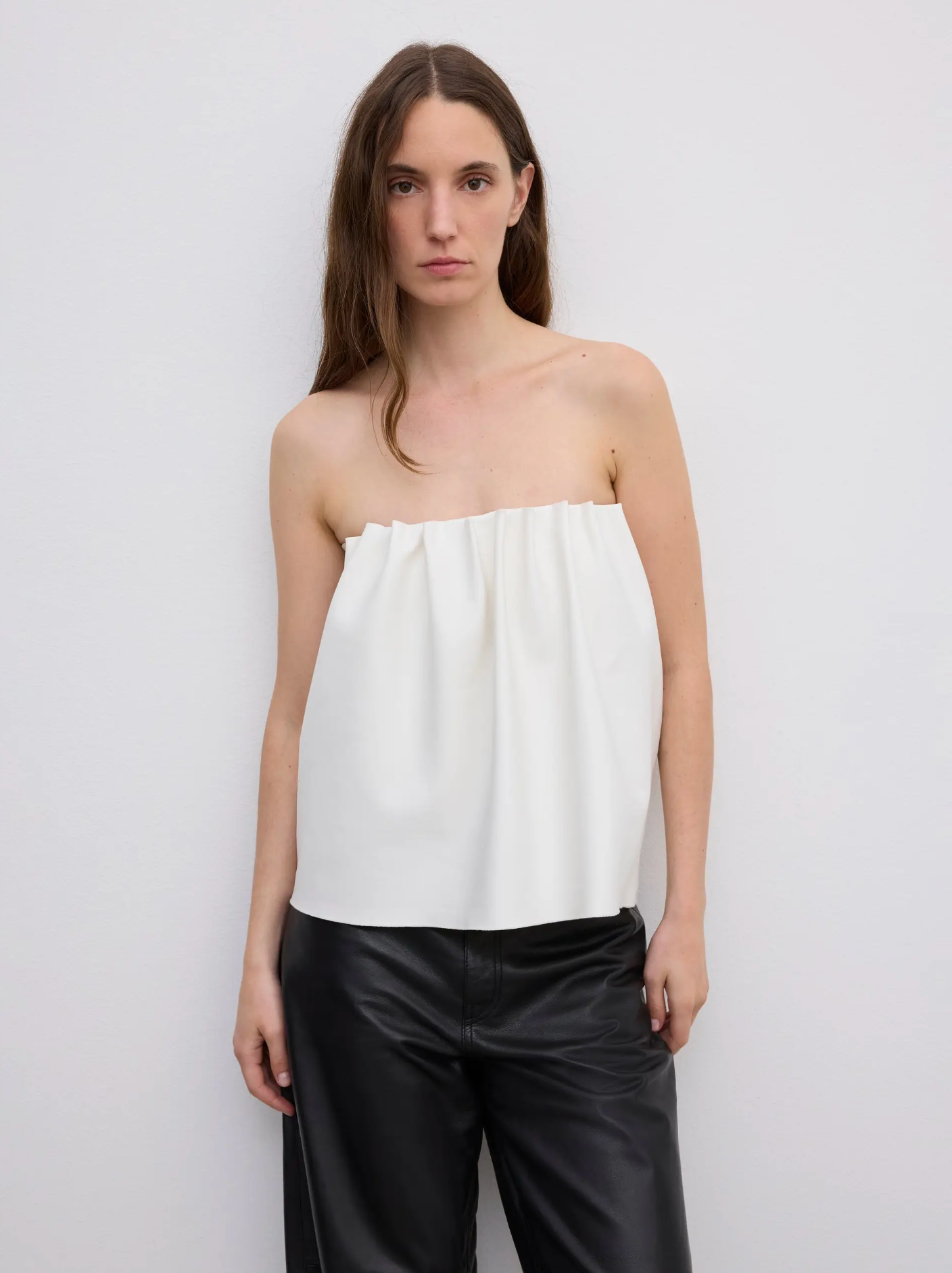 Rouched Tube Top White Bluser