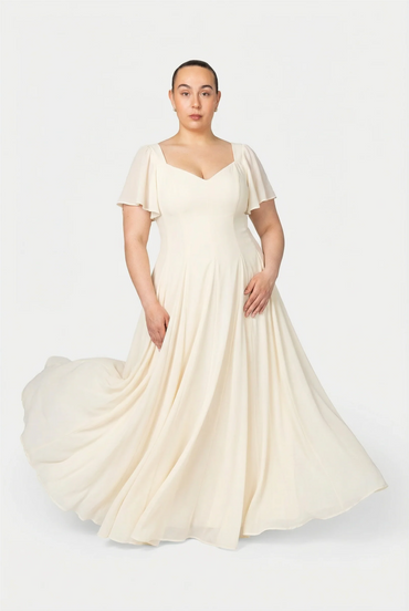Kjoler | Alette Maxi Dress Flutter Sleeve Ivory