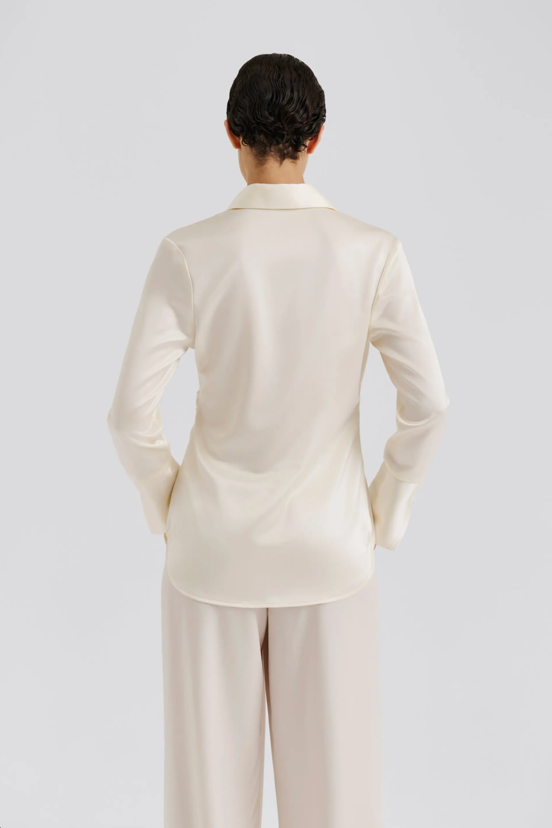 Janni Fitted Satin Shirt Vanilla Bluser