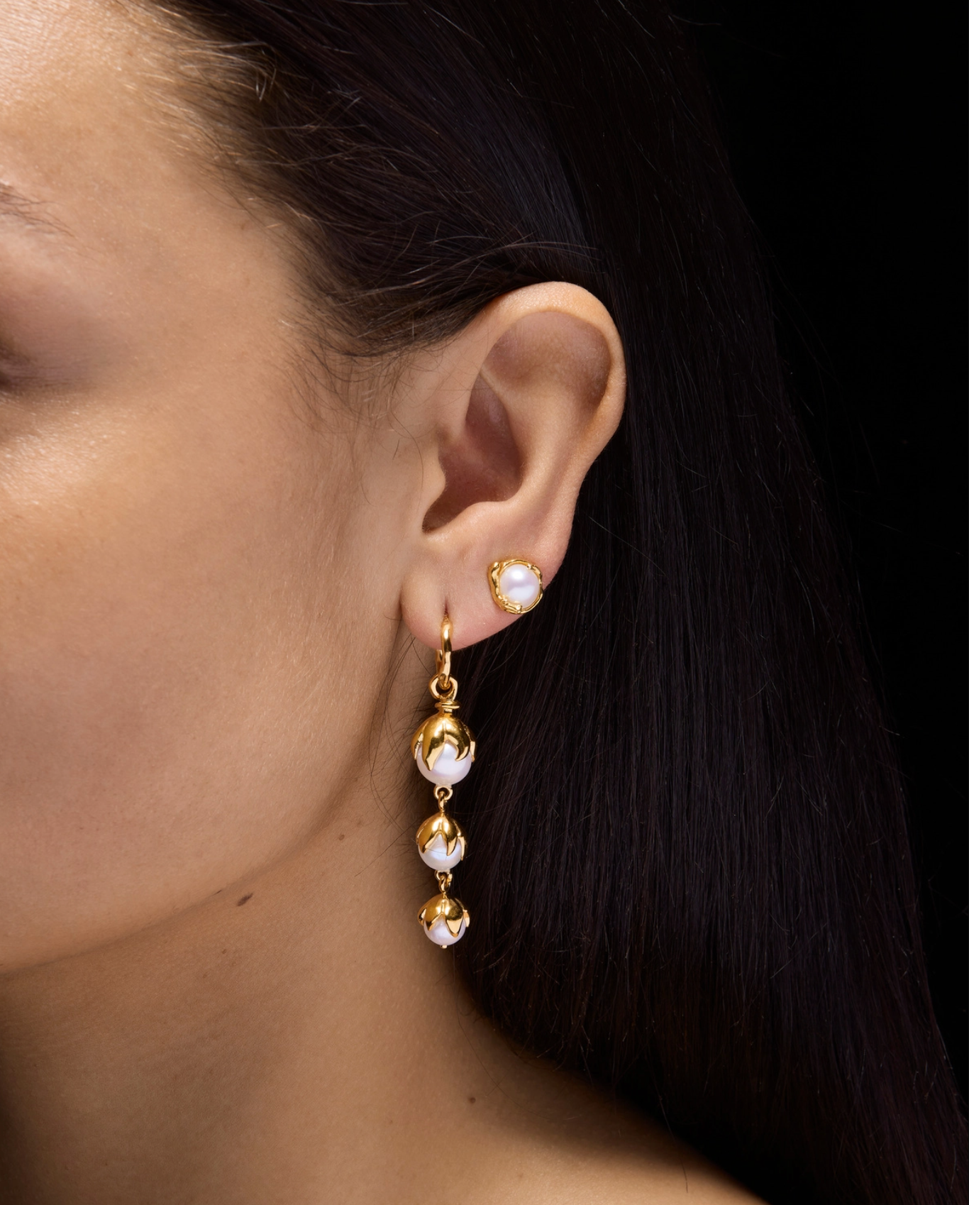 Bud Drop Earring Gold-plated Silver - Freshwater Pearl Øredobber