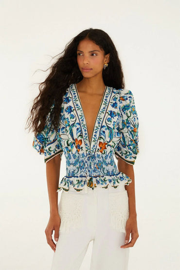 Bluser | Flora Tile Off-White Blouse