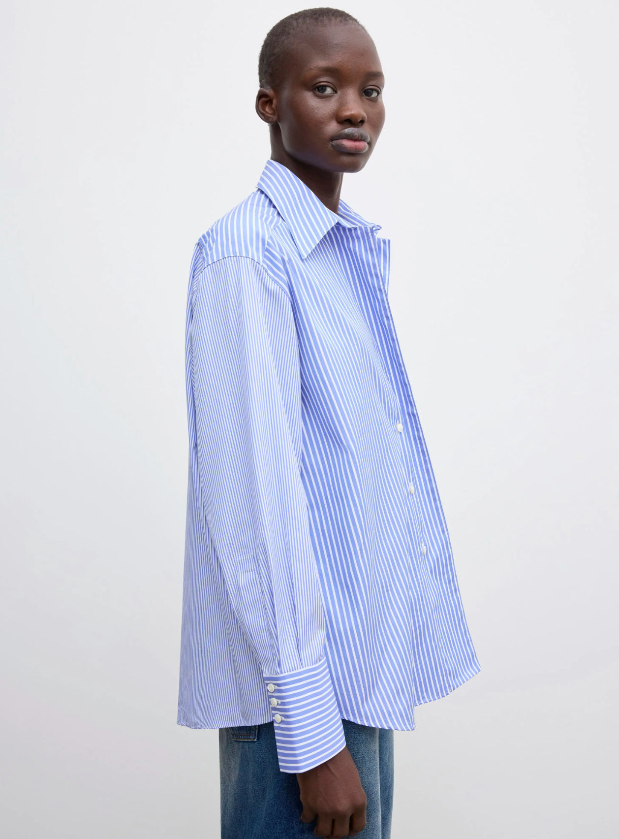 Asymmetric Shirt Blue Stripe Bluser