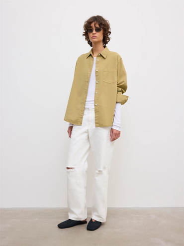 Classic Washed Shirt Light Olive Green Bluser