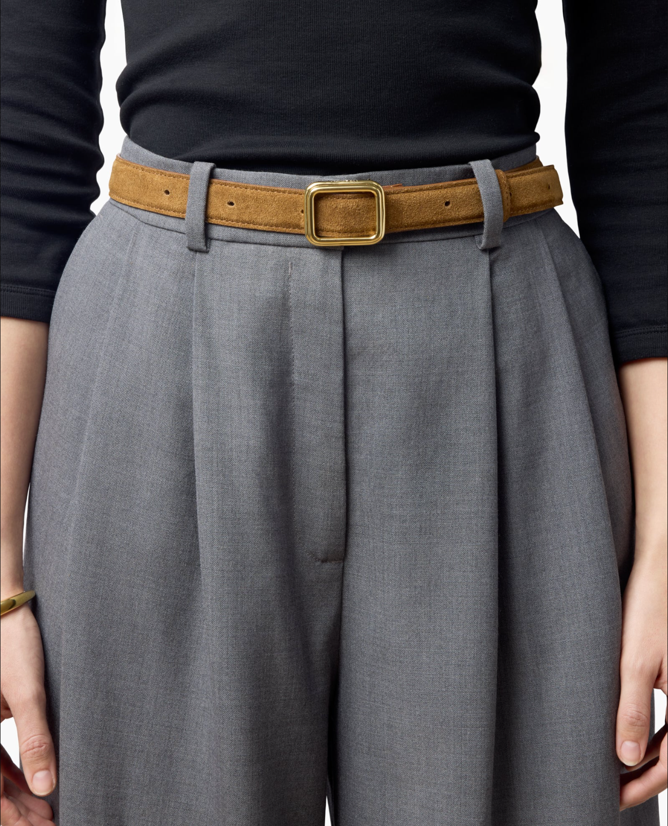 The Georgia Wide Belt Gold Maple Brown Suede Belter