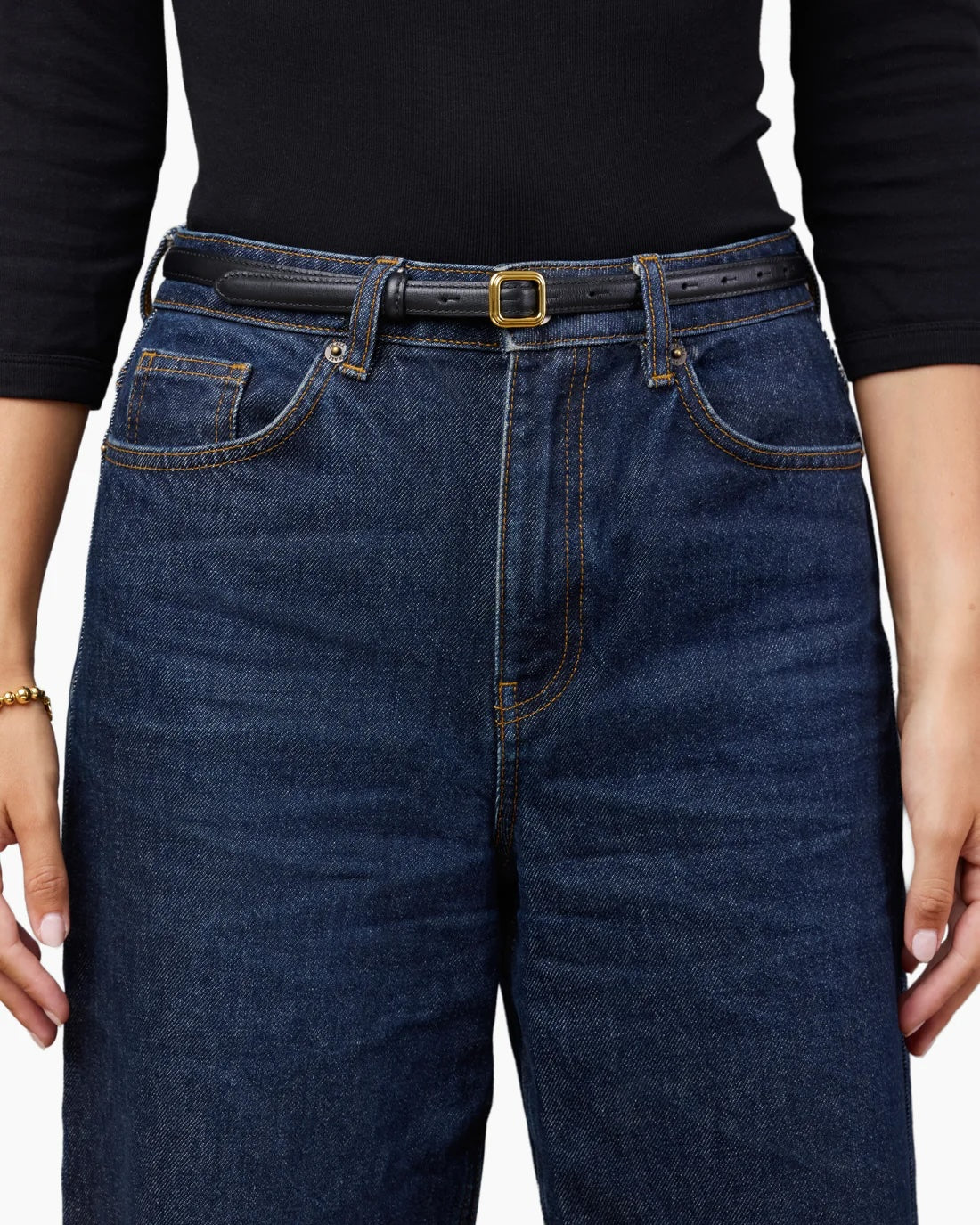 The Georgia Slim Belt Gold Solid Black Belter