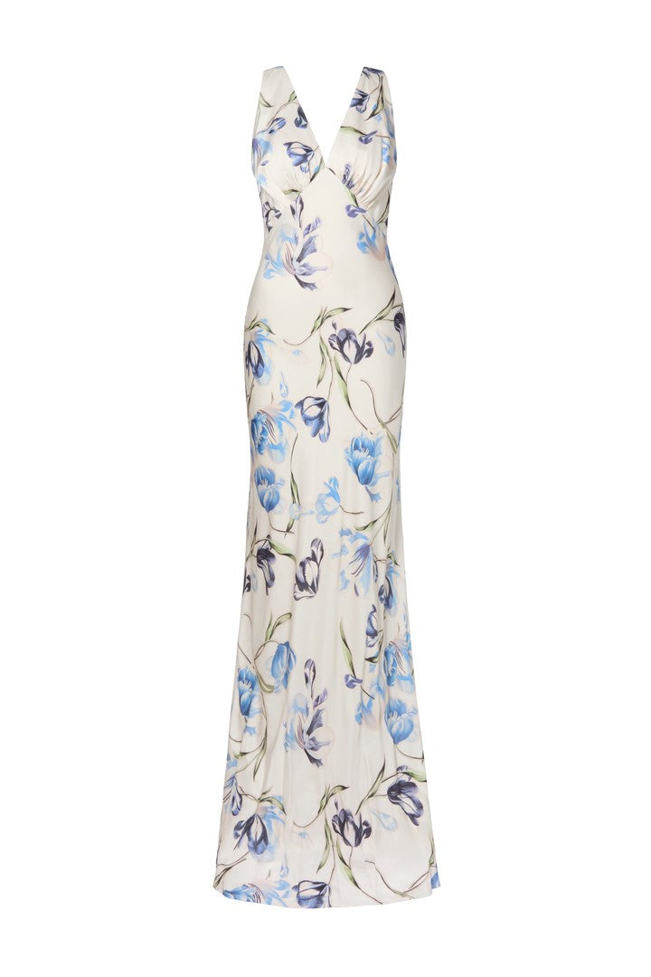 Kjoler | Thelma Open Back Satin Maxi Dress Tulip Blue