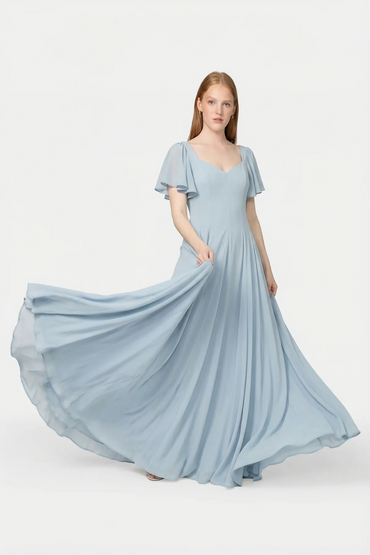 Kjoler | Alette Maxi Dress Flutter Sleeve Powder Blue