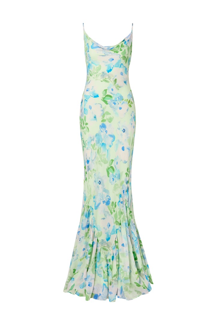 Amaia Chiffon Slip Maxi Dress Pastel Floral Pistachio Kjoler