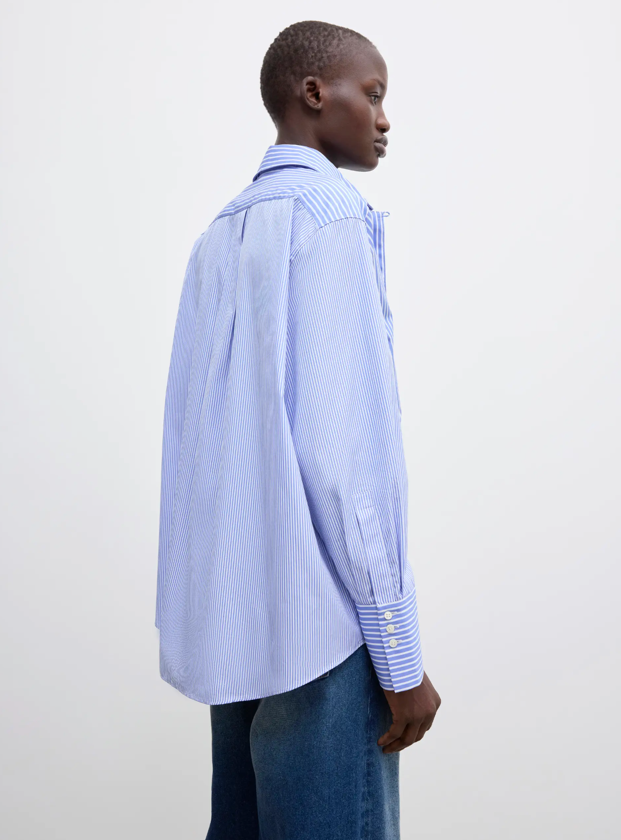Asymmetric Shirt Blue Stripe Bluser