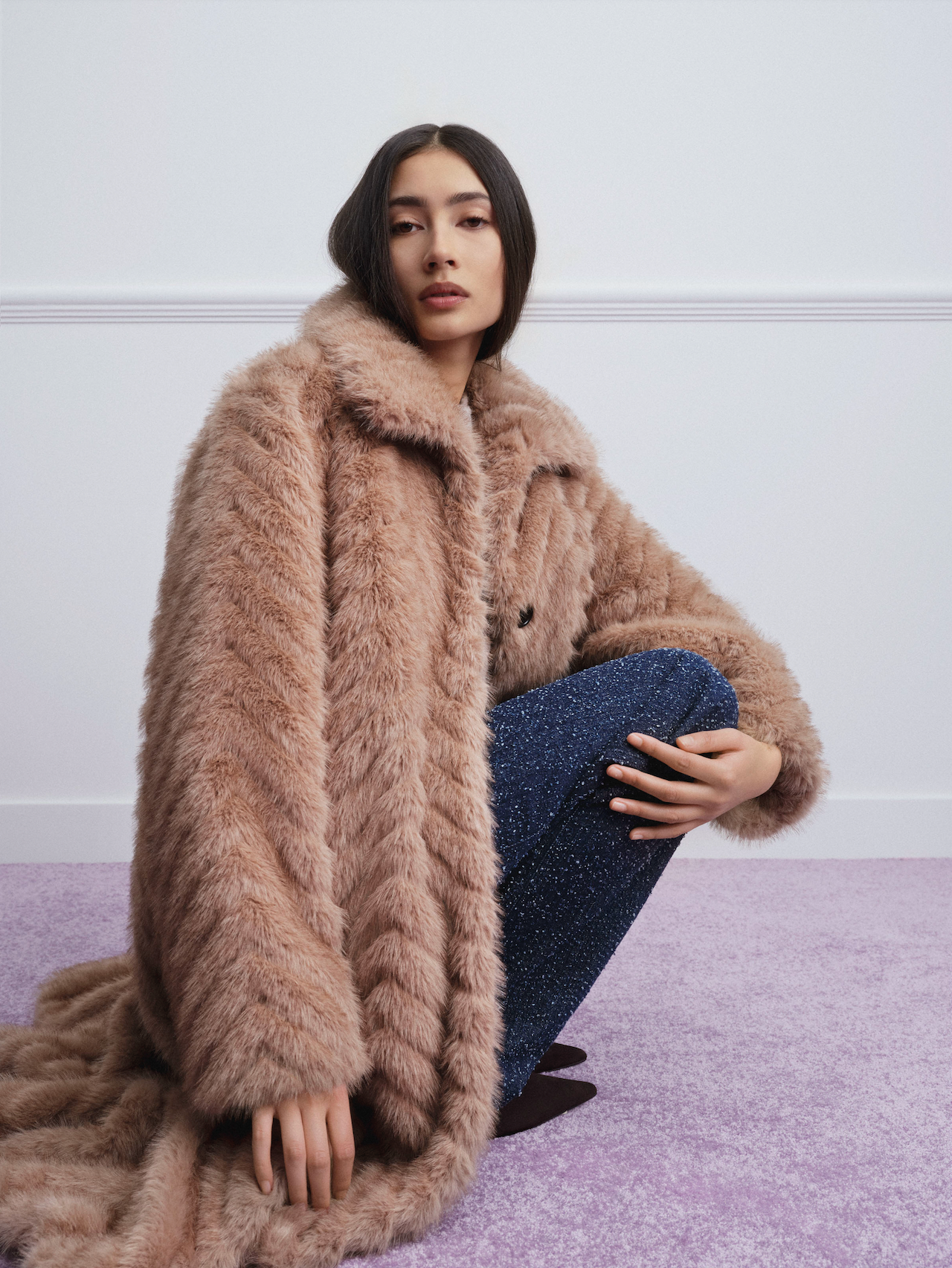Scarlet Faux Mink Zigzag Camel Jakker