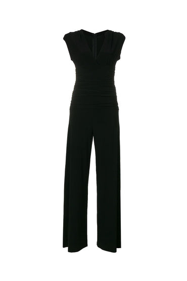 Sleeveless V Neck Shirred Waist Jumpsuit