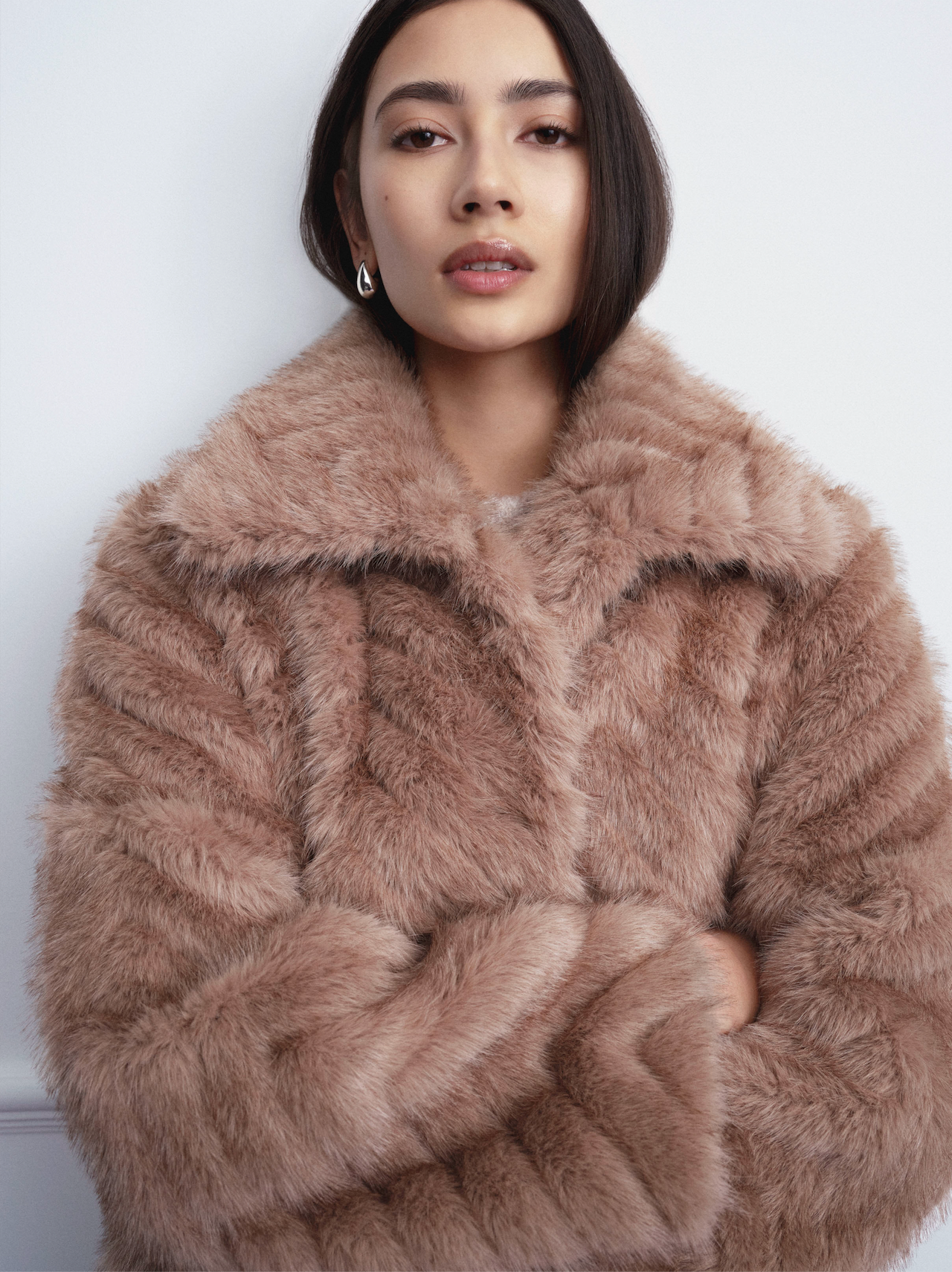 Scarlet Faux Mink Zigzag Camel Jakker