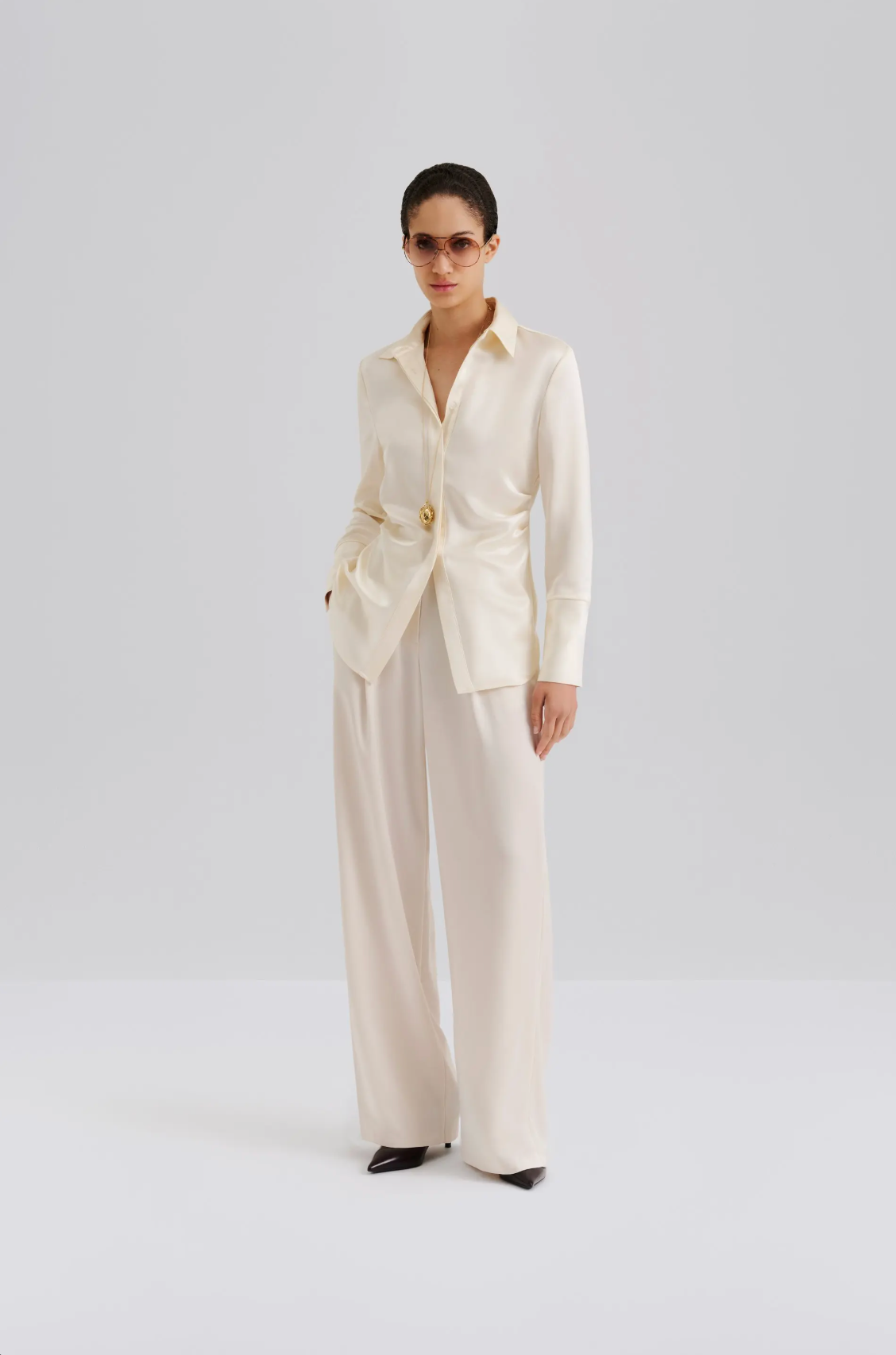 Janni Fitted Satin Shirt Vanilla Bluser