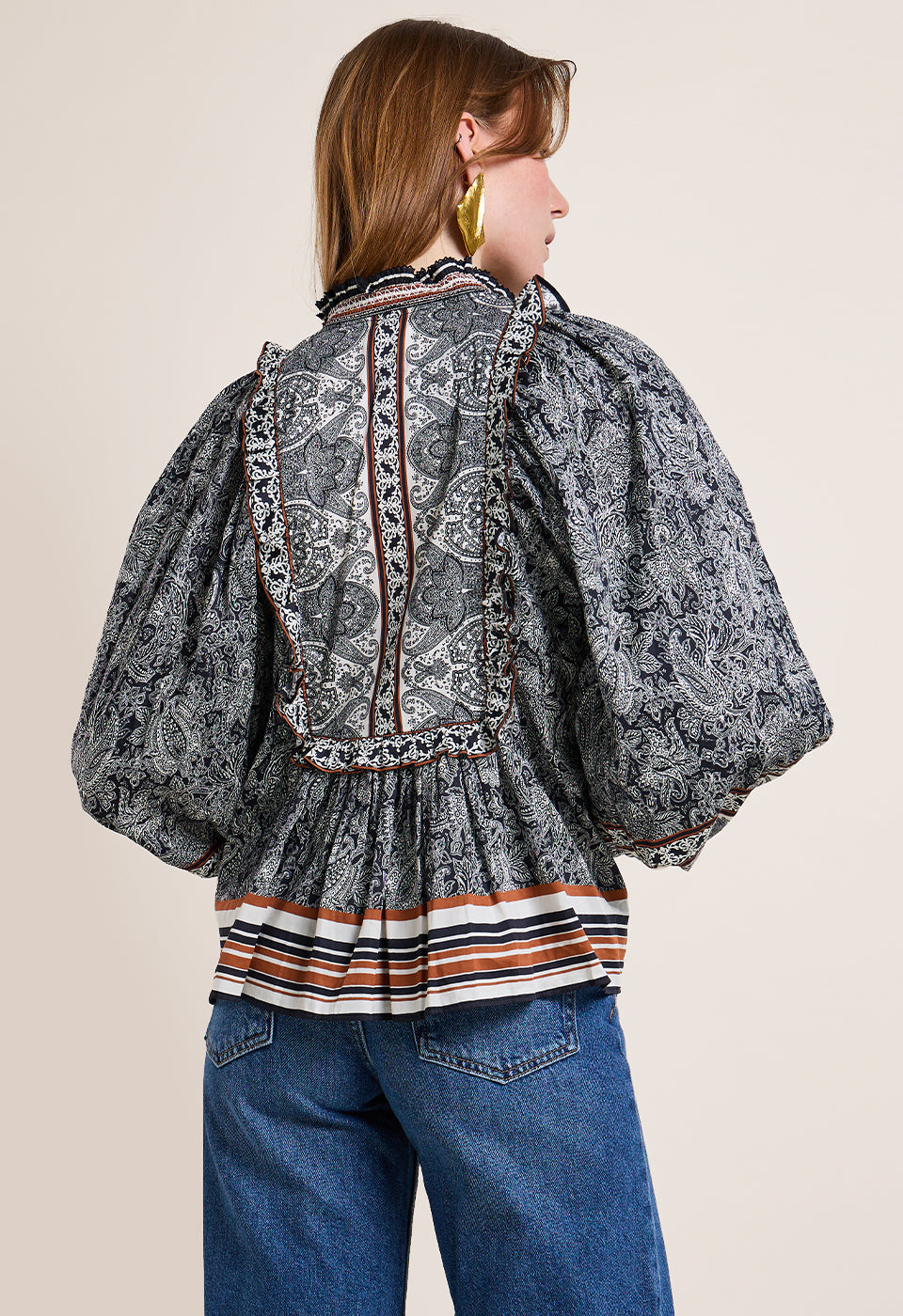 Desire Top Onyx Black/Vanilla and Rust Bluser