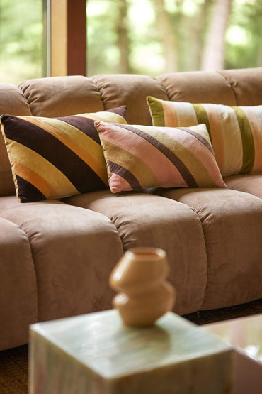 Striped velvet cushion, Sunkissed - 50x30 cm