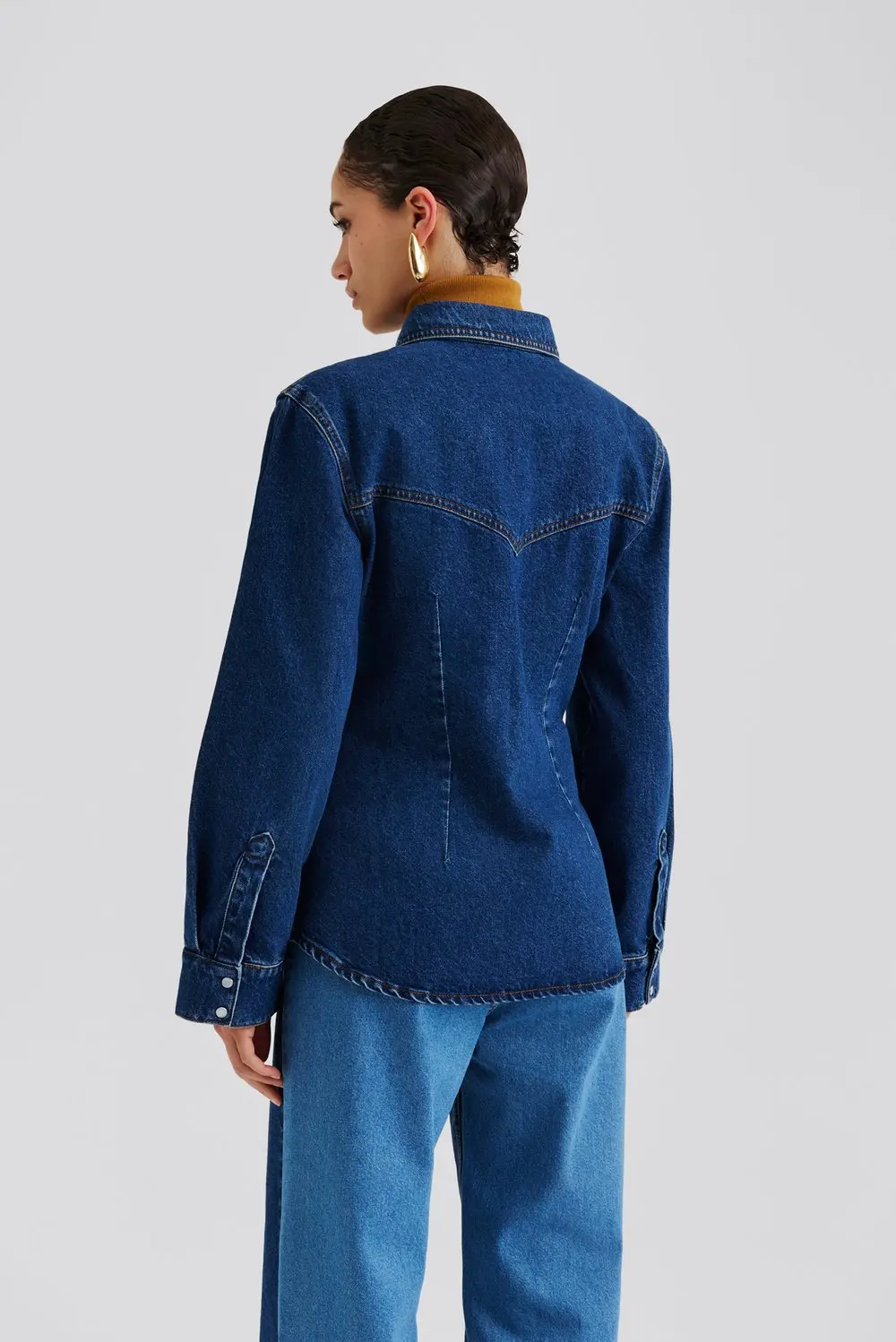 Anthea Fitted Waist Denim Shirt Dark Blue Wash Bluser