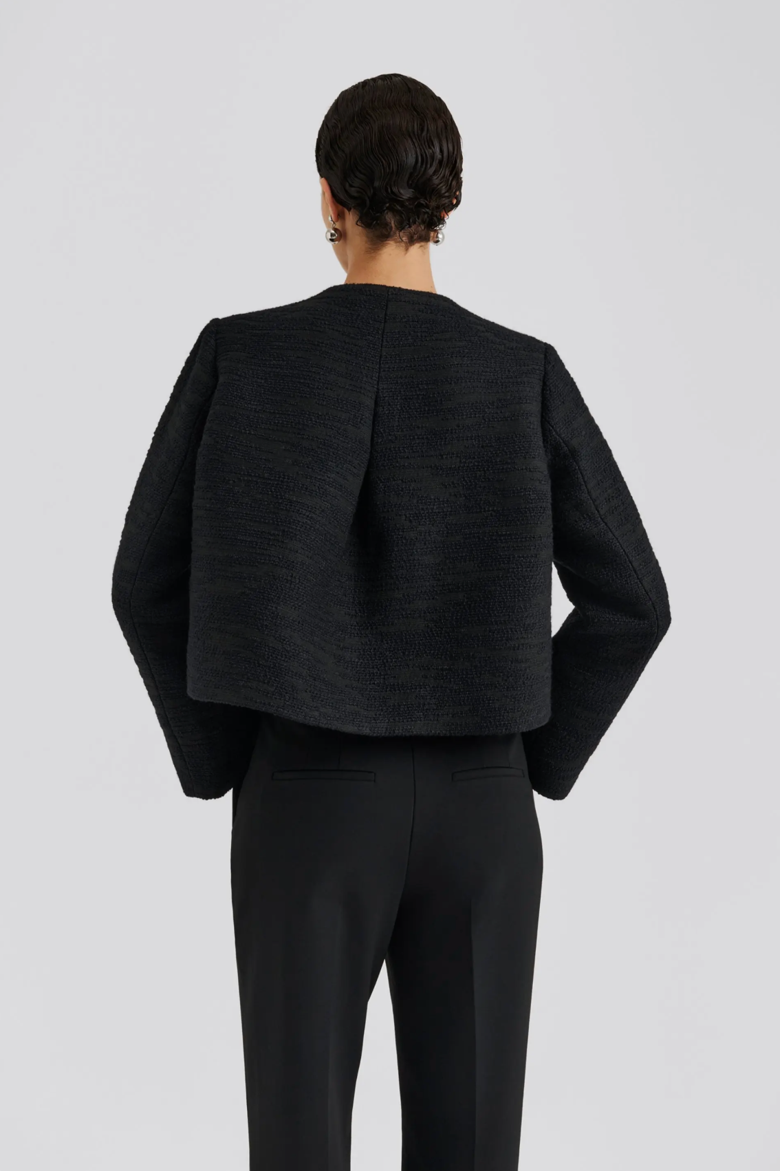 Ruthie Cropped Boucle Blazer Black Blazere