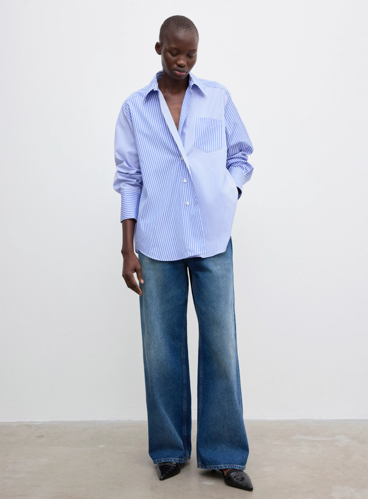 Asymmetric Shirt Blue Stripe Bluser