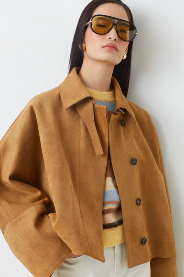 Eloiz Short Simili Suede Coat Camel Jakker