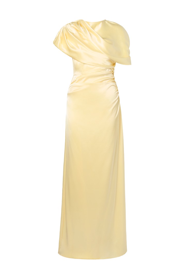 Kjoler | Cassia Draped Fitted Maxi Dress Light Lemon