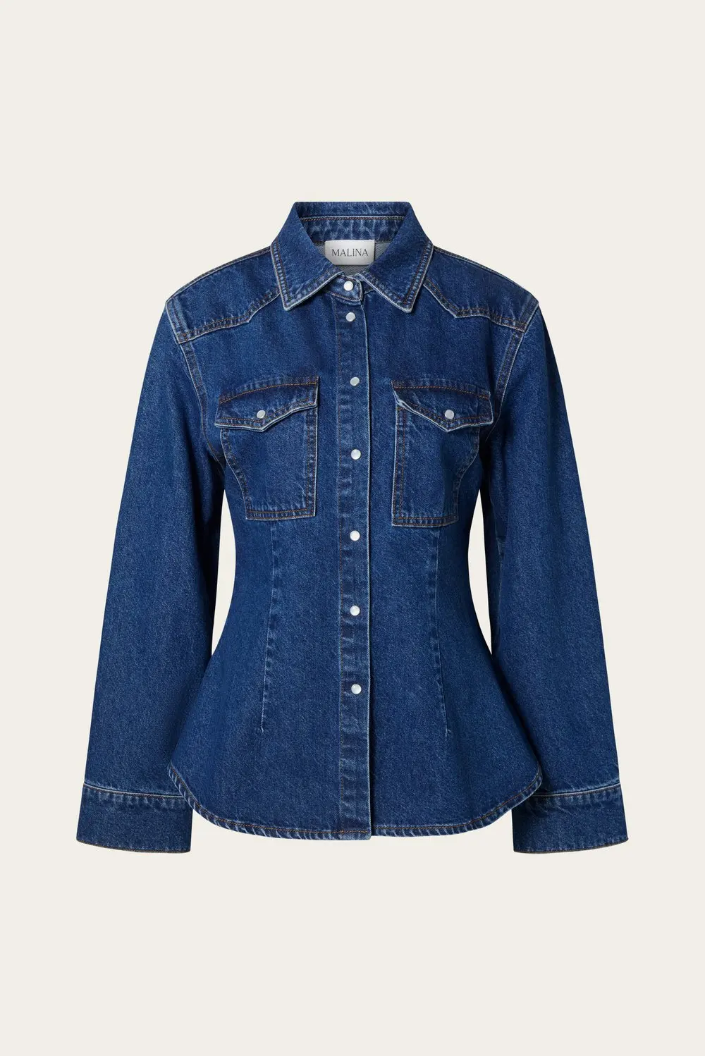 Anthea Fitted Waist Denim Shirt Dark Blue Wash Bluser
