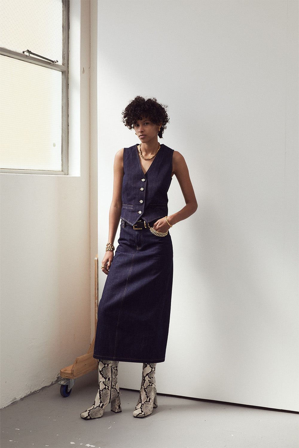 Quinella Tube Maxi Skirt Denim Skjørt