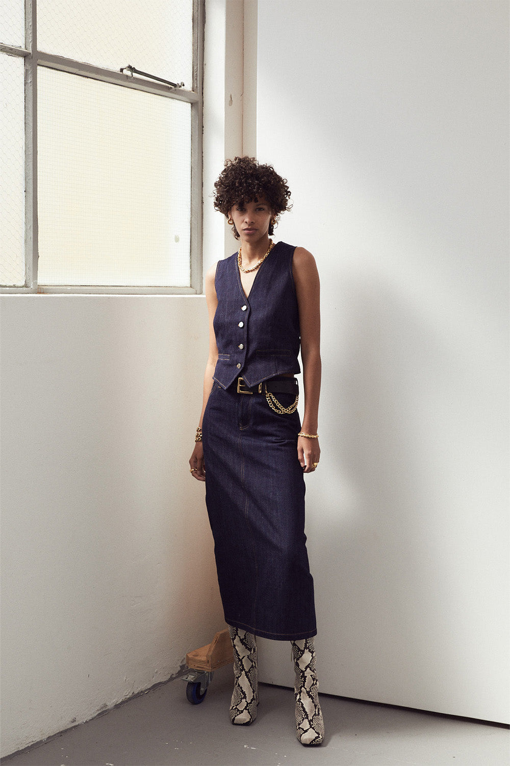 Quinella Tube Maxi Skirt Denim Skjørt
