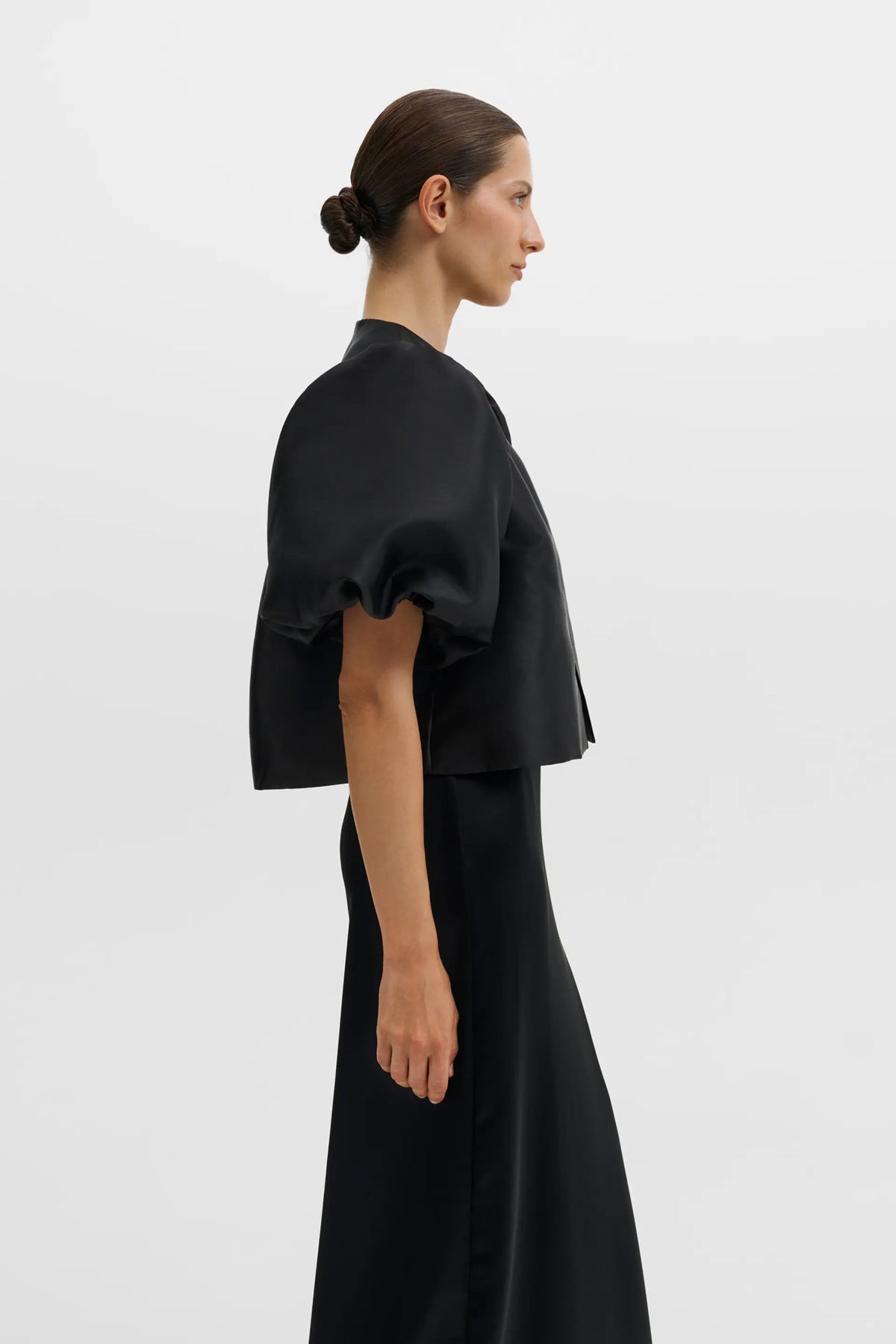Cleo Puff-Sleeve Satin Blouse