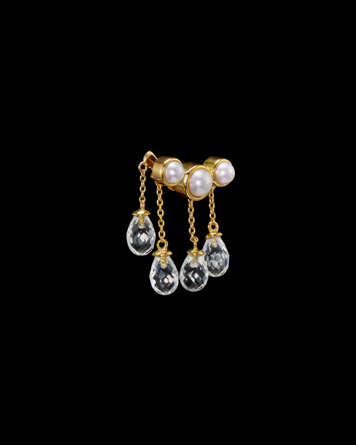 Rain Earring Small Gold Pleated - Freshwater Pearl & Quartz Øredobber
