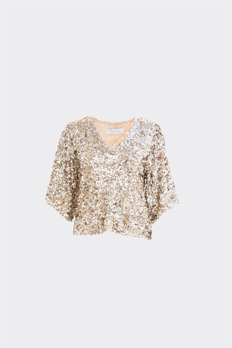Tony Sequin Top Champagne Bluser