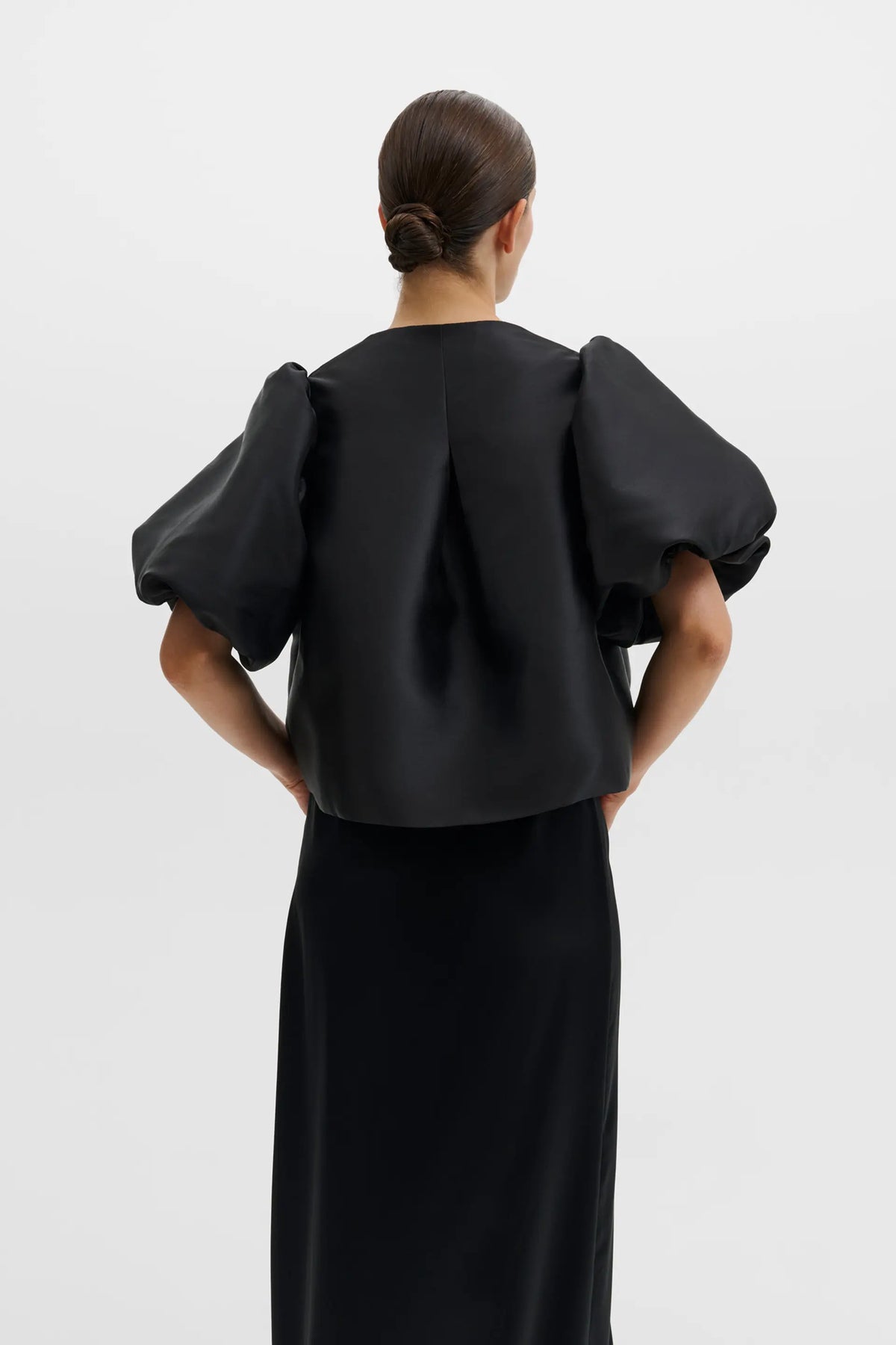 Cleo Puff-Sleeve Satin Blouse