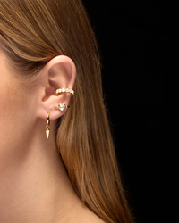 Pierced Heart Ear Stud Gold Pleated Clear Quartz Smykker