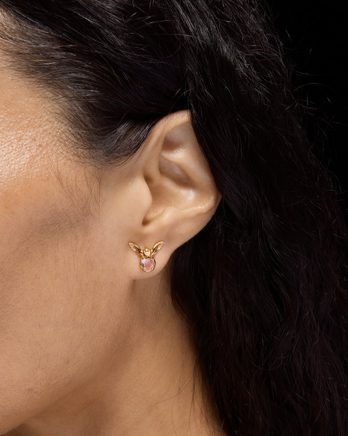 Mini Gargoyle Ear Stud - Gold-plated Silver - Clear Quartz Smykker