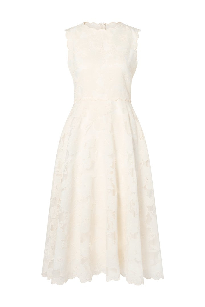 Elin Round Neck Lace Midi Dress Vanilla Kjoler