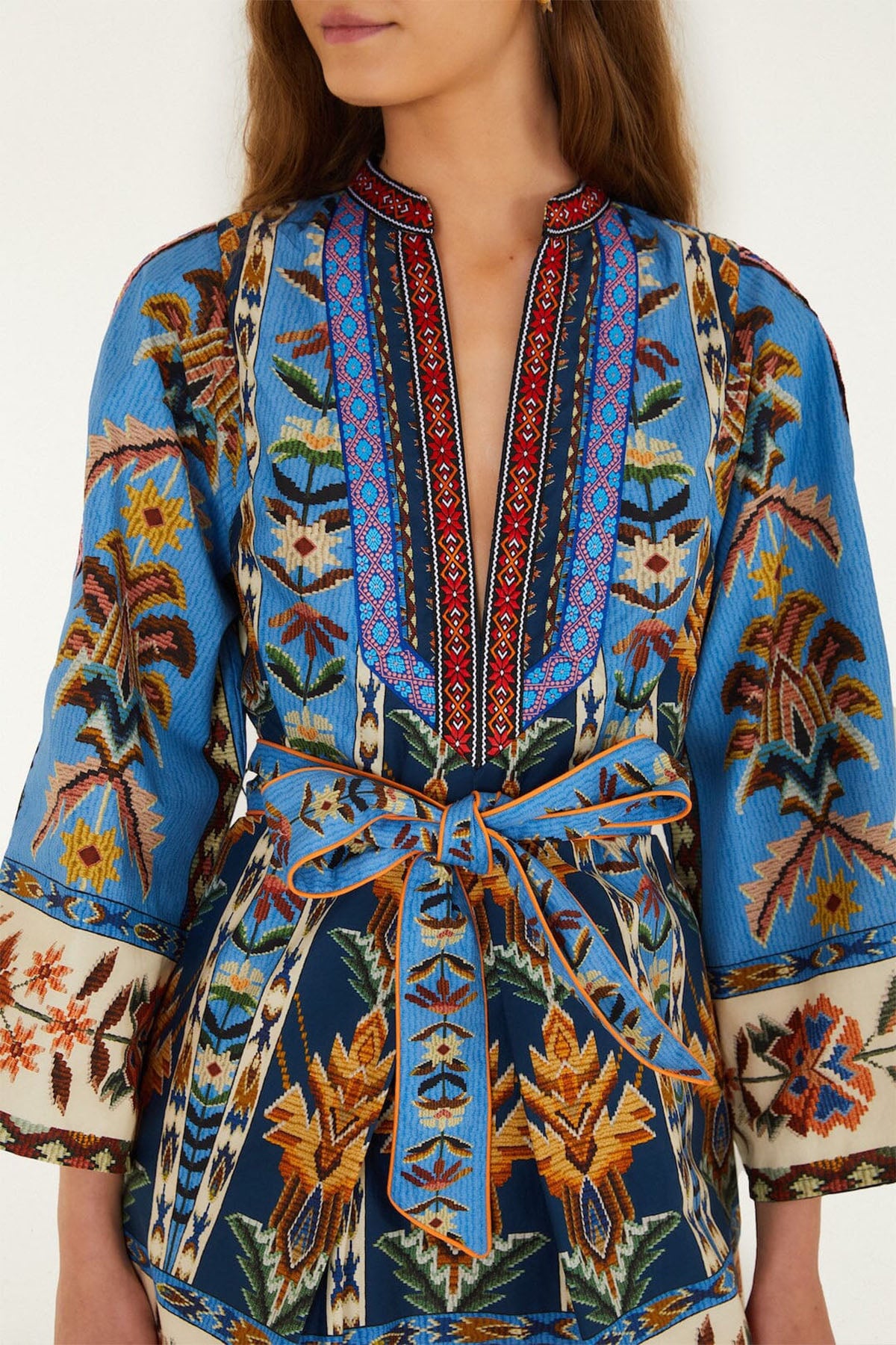 Kjoler | Embroidered Tapestry Blue Mini Dress