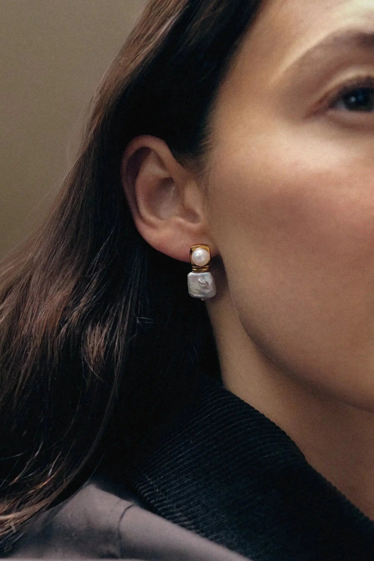 Square Pearl Stud Earrings