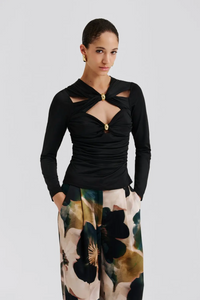 Amela Embellished Long Sleeve Jersey Top Black Bluser