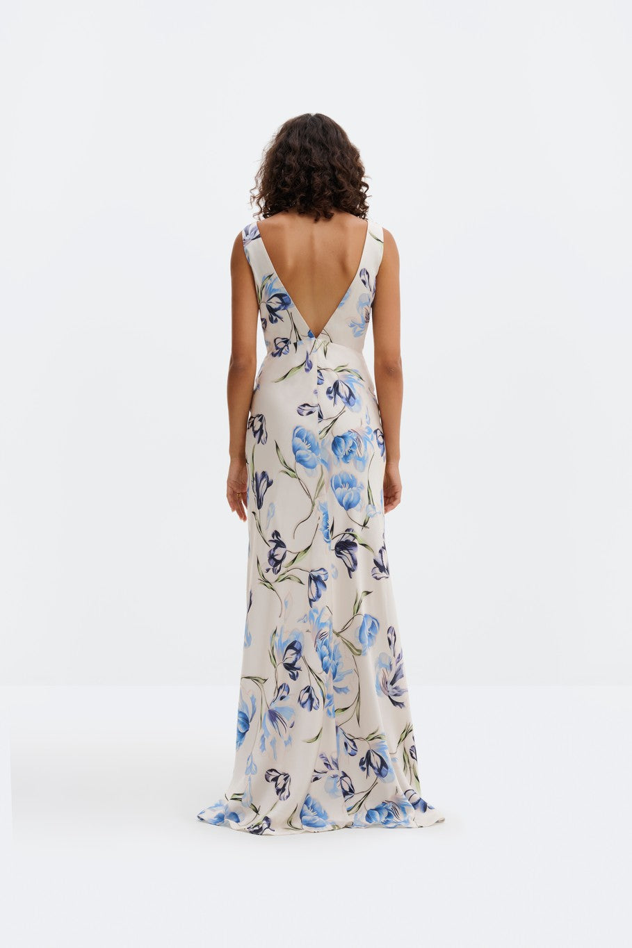 Thelma Open Back Satin Maxi Dress Tulip Blue Kjoler
