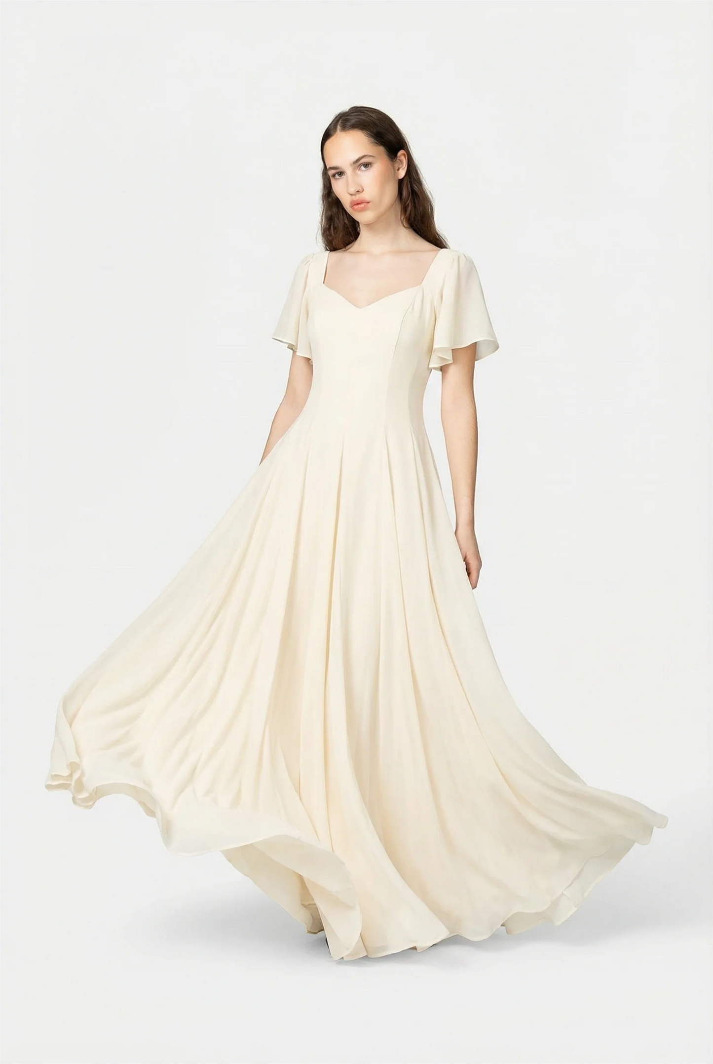 Kjoler | Alette Maxi Dress Flutter Sleeve Ivory