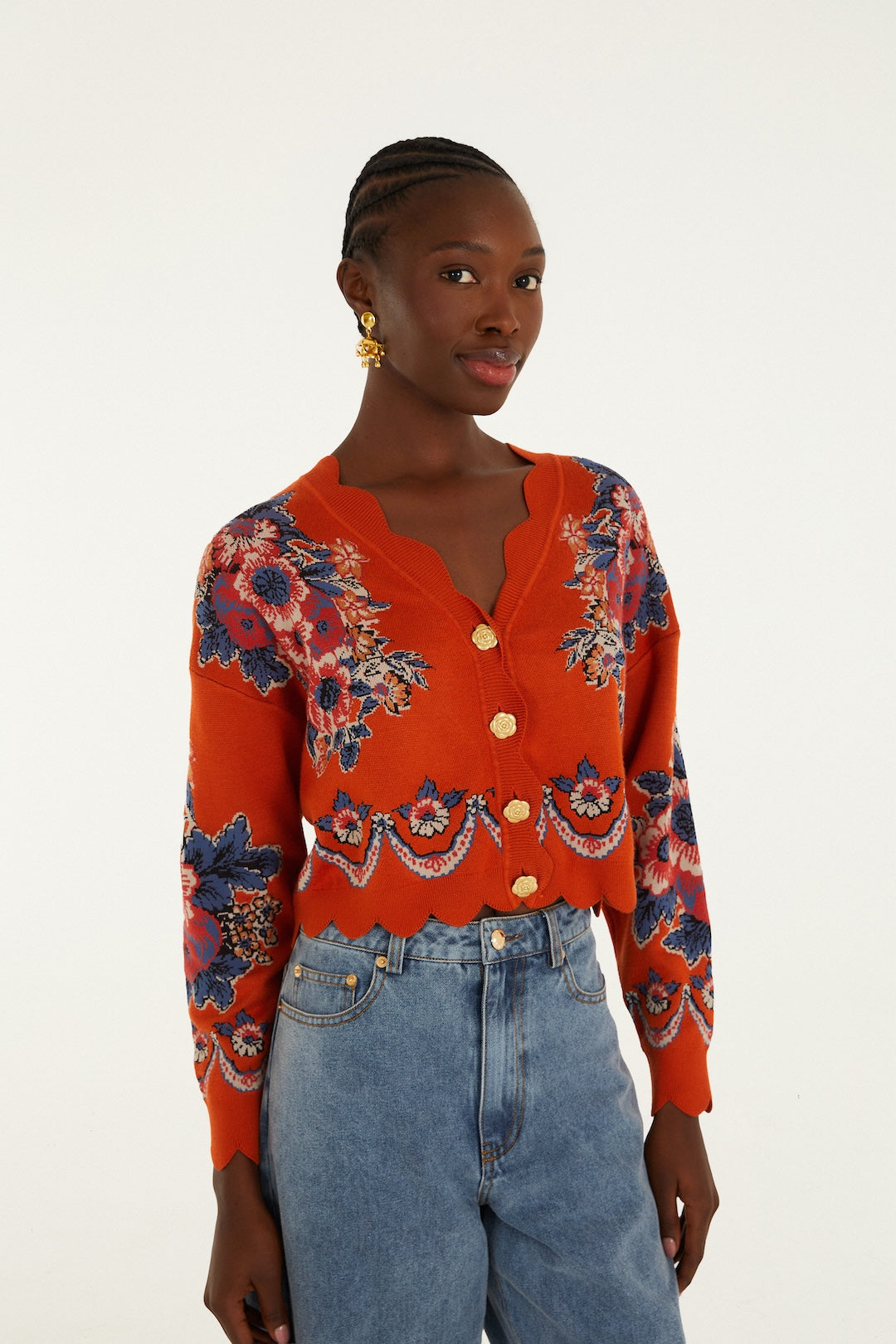 Cardigans | Victorian Floral Terracota Knit Cardigan