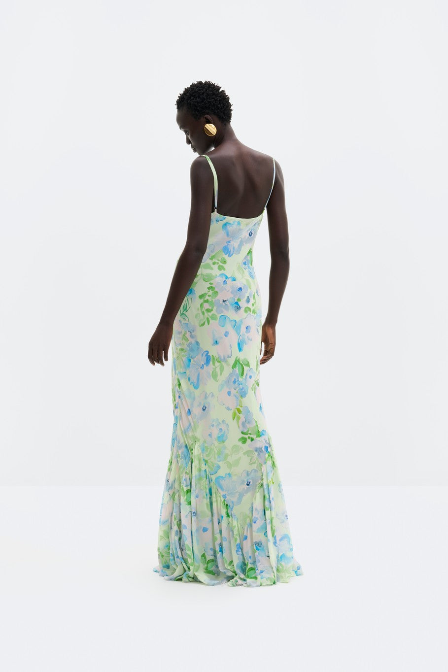 Amaia Chiffon Slip Maxi Dress Pastel Floral Pistachio Kjoler