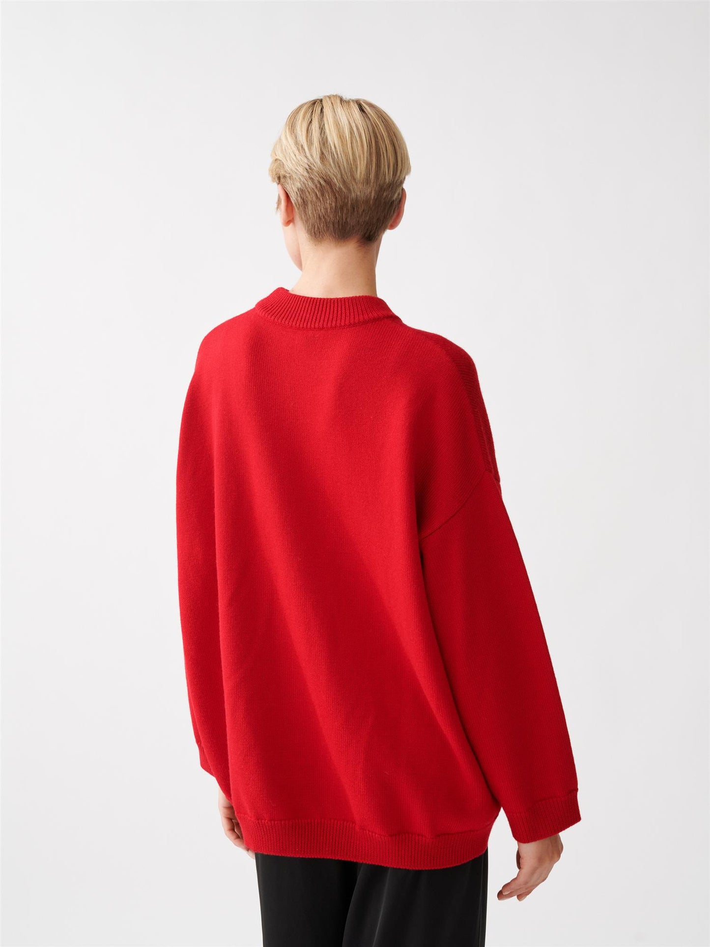 Oversized Wool Crew Red Gensere