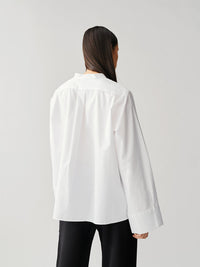 Collarless Wide Sleeve Shirt White Bluser