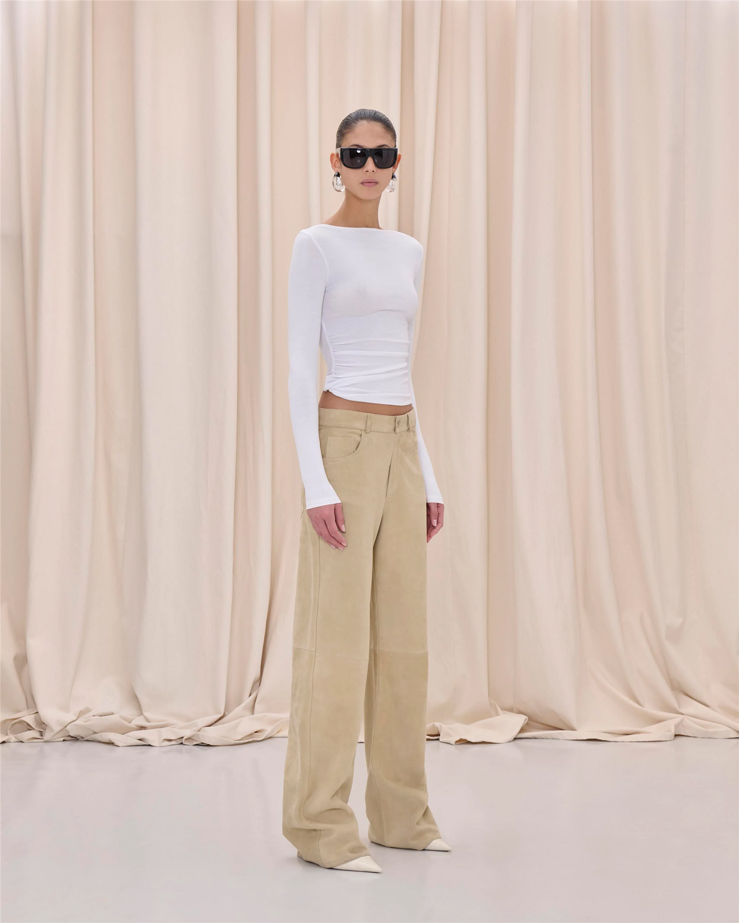 Korea Suede Pants Beige Bukser