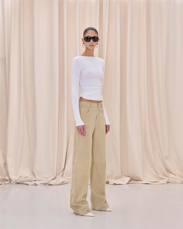 Korea Suede Pants Beige Bukser